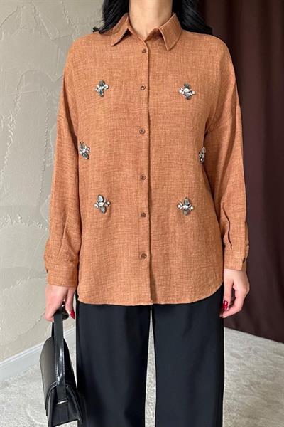Camel Taş İşlemeli Gömlek