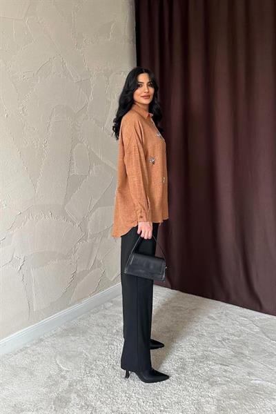 Camel Taş İşlemeli Gömlek