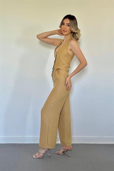 Camel Yelek Ve Pantolon Takım
