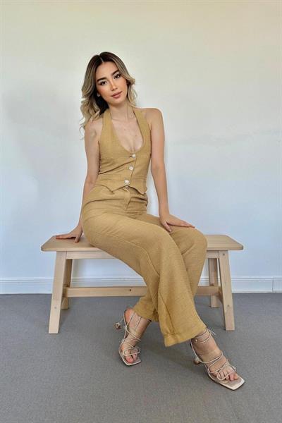 Camel Yelek Ve Pantolon Takım