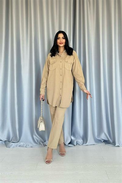 Camel Yıkamalı Gömlek Ve Pantolon Takım