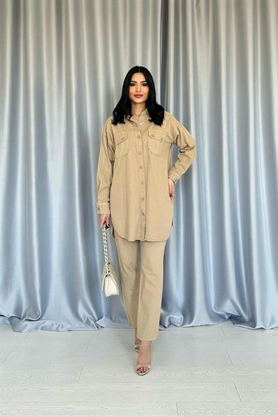 Camel Yıkamalı Gömlek Ve Pantolon Takım