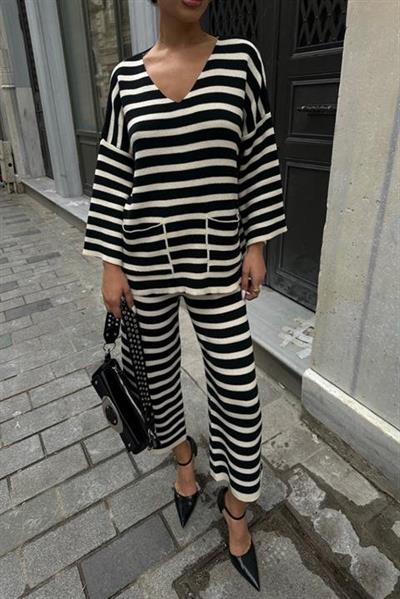 Candy Çizgili Straight Fit Pantolon Takım 9705-015