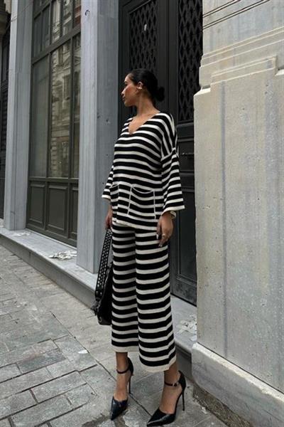 Candy Çizgili Straight Fit Pantolon Takım 9705-015