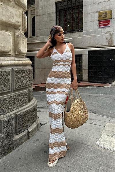 Capella Desenli Nervürlü Elbise 2764