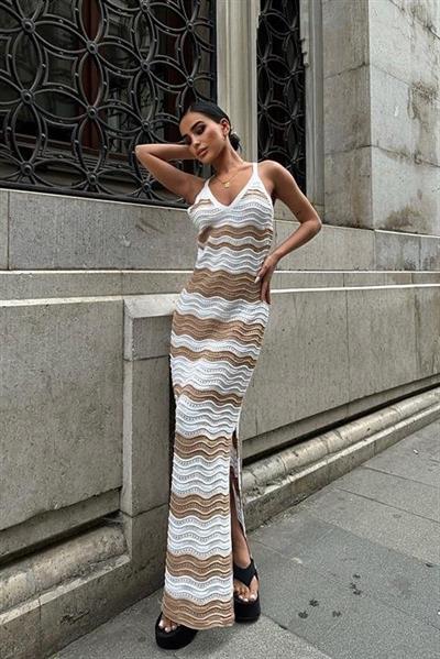 Capella Desenli Nervürlü Elbise 2764