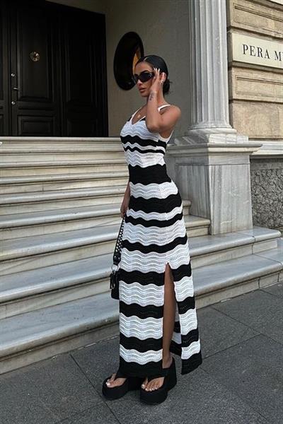 Capella Desenli Nervürlü Elbise 2764