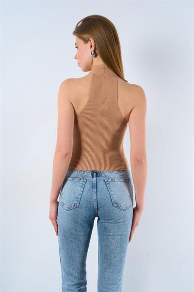 Çapraz Askılı Fitilli Atlet - Camel