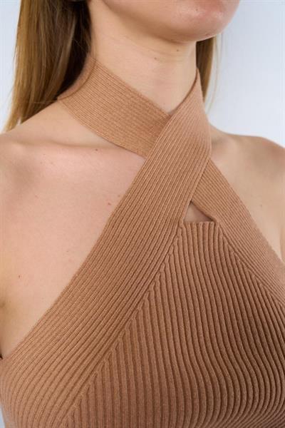 Çapraz Askılı Fitilli Atlet - Camel