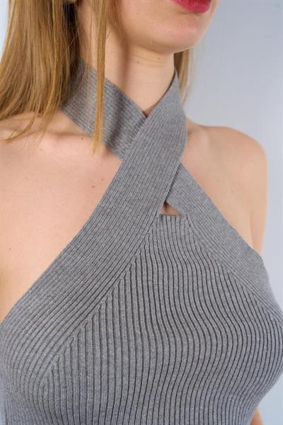 Çapraz Askılı Fitilli Atlet - Gri