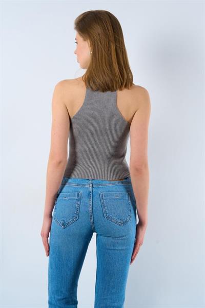 Çapraz Askılı Fitilli Atlet - Gri