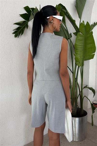 Çapraz Düğmeli Ve Bermuda Şortlu Yelekli Takım 10171