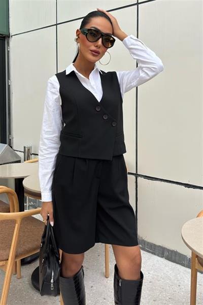 Çapraz Düğmeli Ve Bermuda Şortlu Yelekli Takım 10171