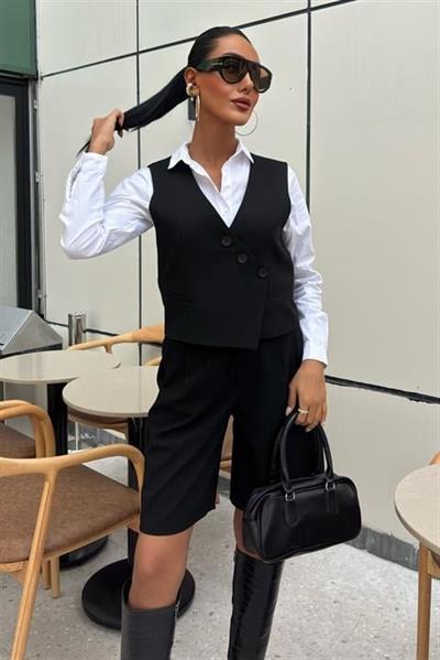 Çapraz Düğmeli Ve Bermuda Şortlu Yelekli Takım 10171