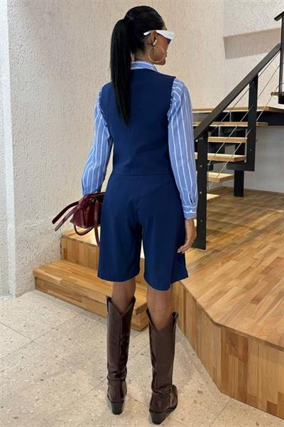 Çapraz Düğmeli Ve Bermuda Şortlu Yelekli Takım 10171