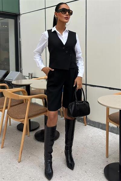 Çapraz Düğmeli Ve Bermuda Şortlu Yelekli Takım 10171