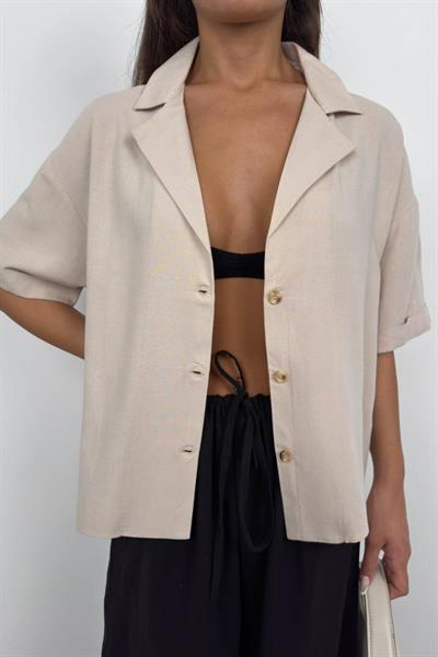 Ceket Yaka Keten Gömlek