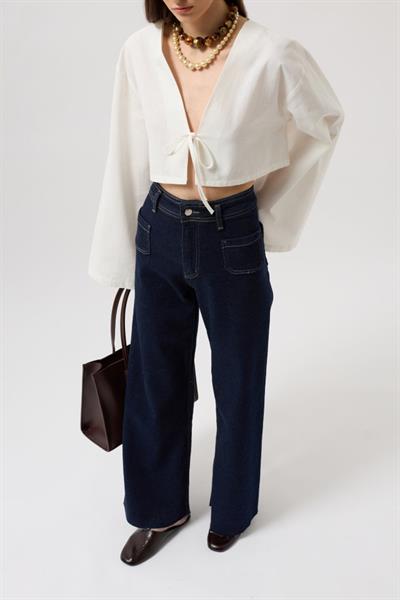 Cep Detay Yüksek Bel Jean