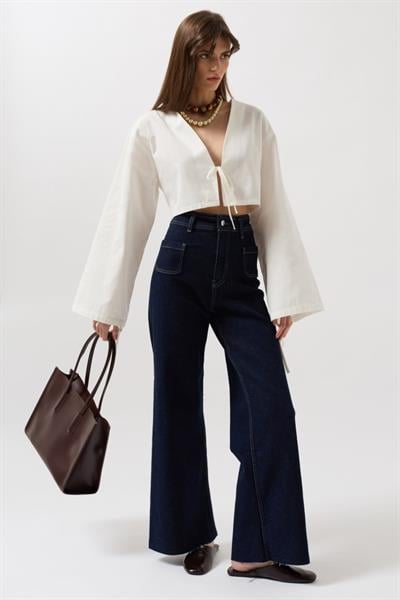 Cep Detay Yüksek Bel Jean