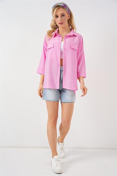 Cep Detaylı Kısa Kol Gömlek 20317 - Pembe