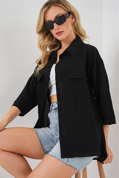 Cep Detaylı Kısa Kol Gömlek 20317 - Siyah