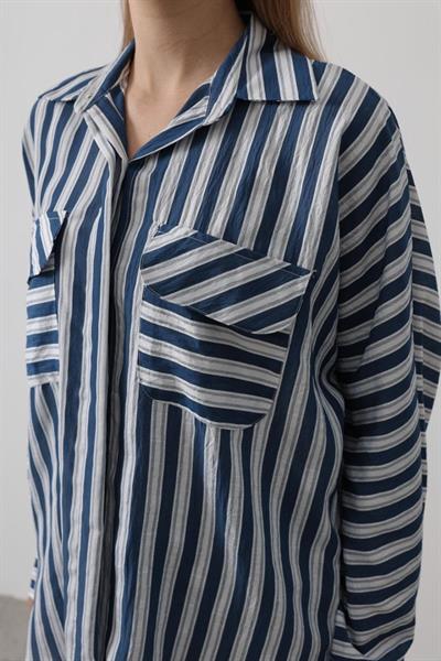 Cep Detaylı Oversize Gömlek - Lacivert