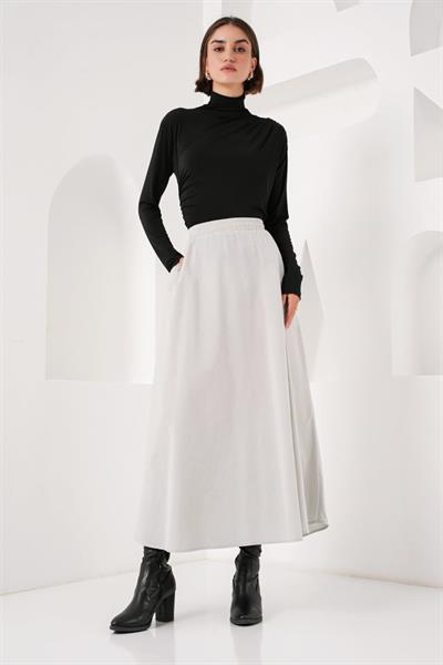 Cep Detaylı Uzun Etek 8024 - Gri