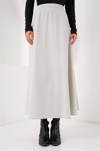 Cep Detaylı Uzun Etek 8024 - Gri