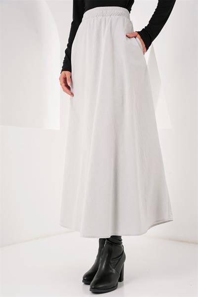 Cep Detaylı Uzun Etek 8024 - Gri