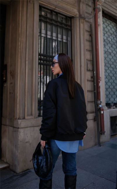 Cepli Bomber Ceket Mont - Siyah