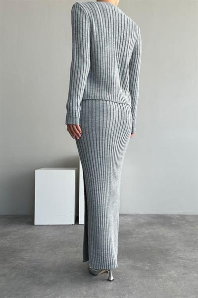 Cepli Düğmeli Üçlü Takım - Açık Gri