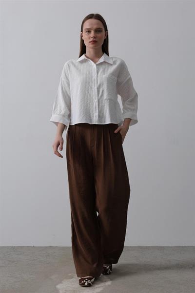 Cepli Kısa Kesim Gömlek - Beyaz