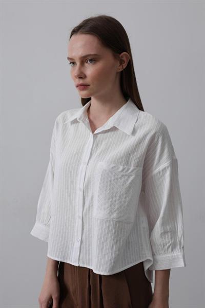 Cepli Kısa Kesim Gömlek - Beyaz