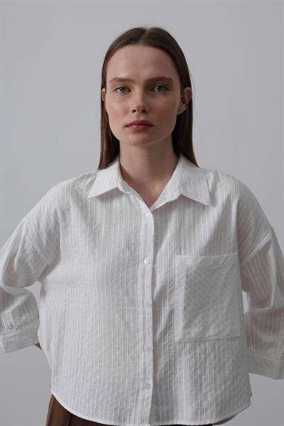 Cepli Kısa Kesim Gömlek - Beyaz