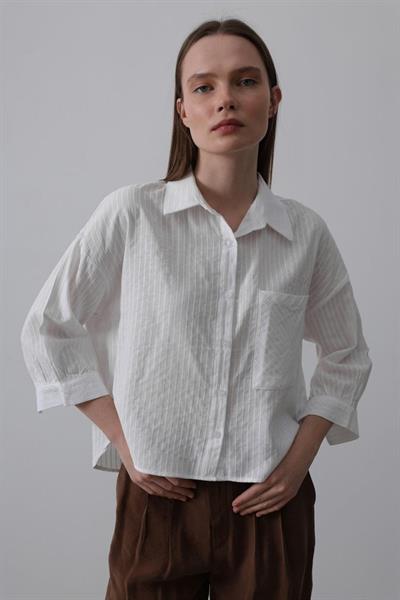 Cepli Kısa Kesim Gömlek - Beyaz