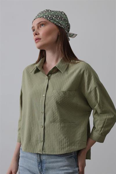 Cepli Kısa Kesim Gömlek - Haki