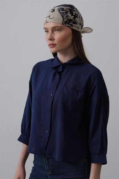 Cepli Kısa Kesim Gömlek - Lacivert