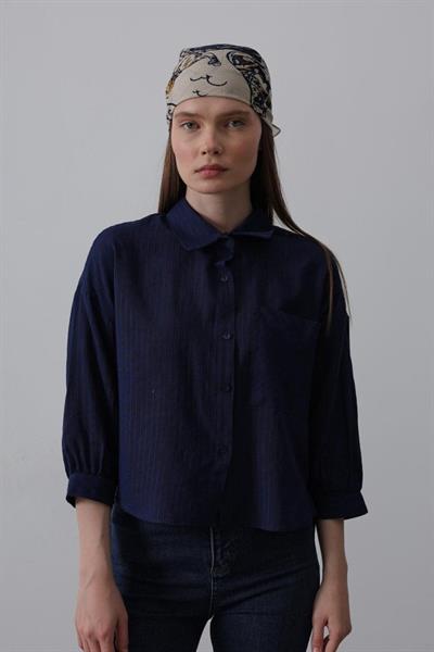Cepli Kısa Kesim Gömlek - Lacivert