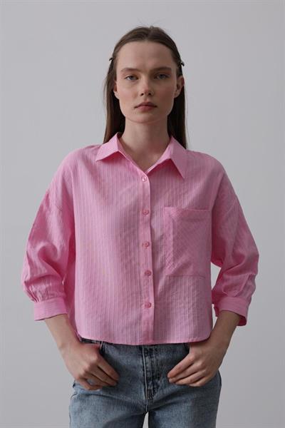 Cepli Kısa Kesim Gömlek - Pembe