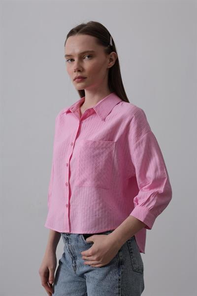 Cepli Kısa Kesim Gömlek - Pembe