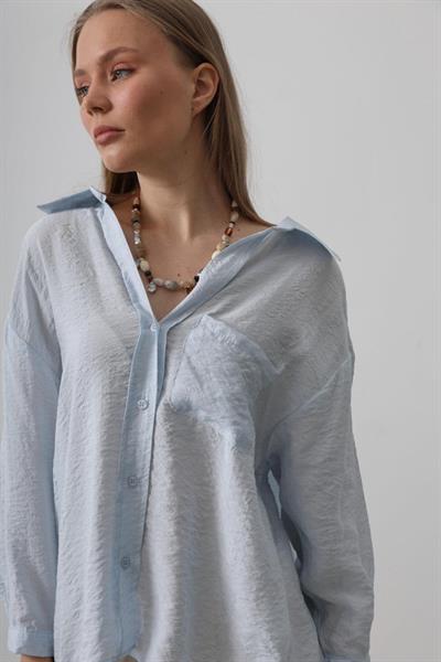 Cepli Oversize Gömlek - Bebe Mavisi