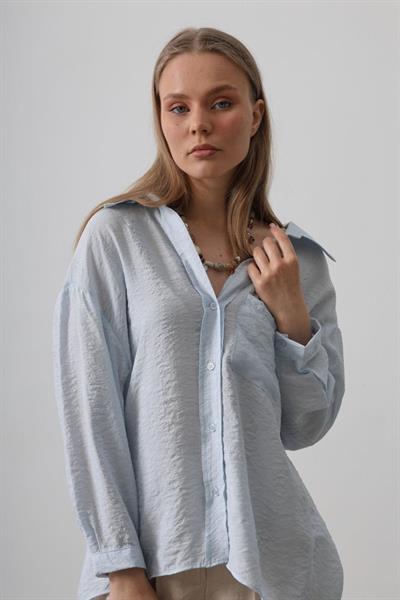 Cepli Oversize Gömlek - Bebe Mavisi