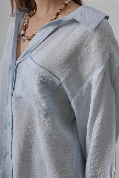 Cepli Oversize Gömlek - Bebe Mavisi