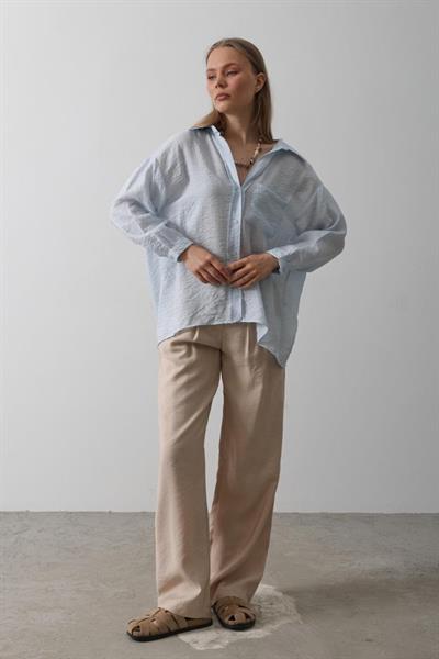 Cepli Oversize Gömlek - Bebe Mavisi