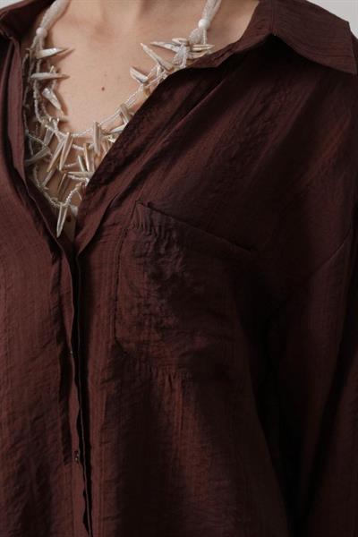 Cepli Oversize Gömlek - Kahve