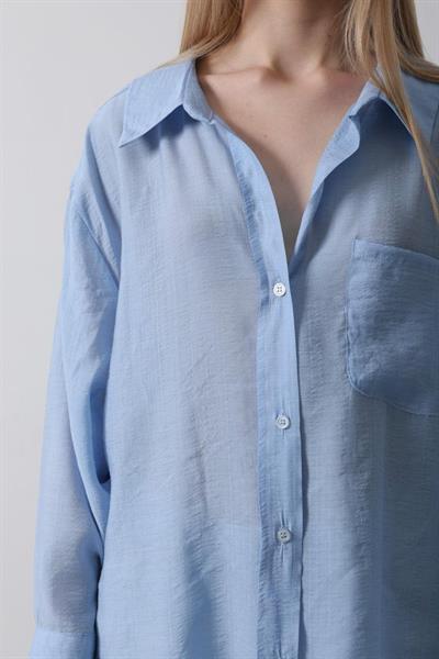 Cepli Oversize Gömlek - Koyu Mavi