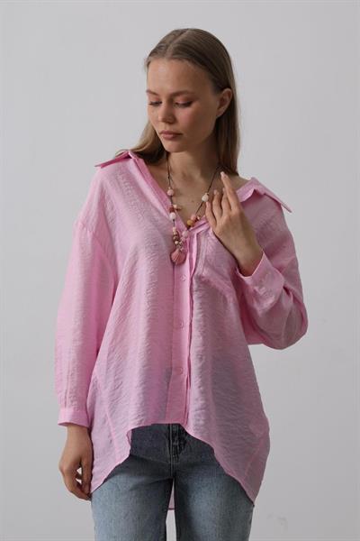 Cepli Oversize Gömlek - Pembe