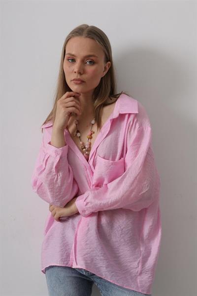 Cepli Oversize Gömlek - Pembe