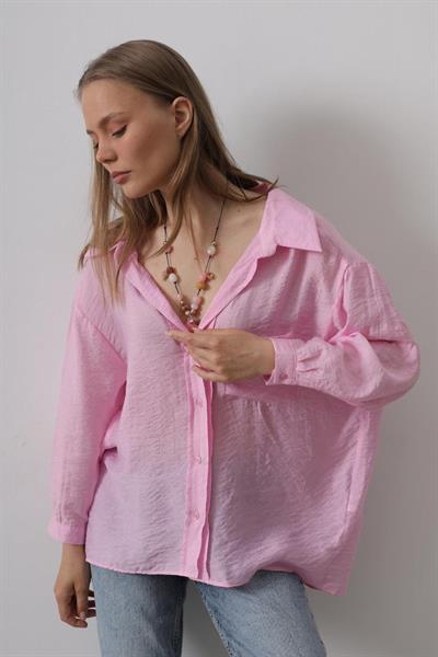Cepli Oversize Gömlek - Pembe