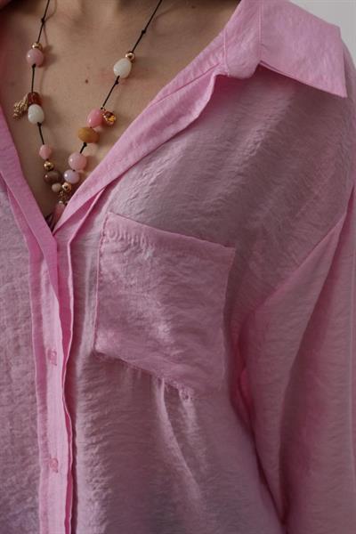 Cepli Oversize Gömlek - Pembe